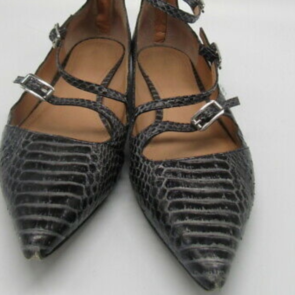 Sigerson Morrison black grey Snakeskin Flats